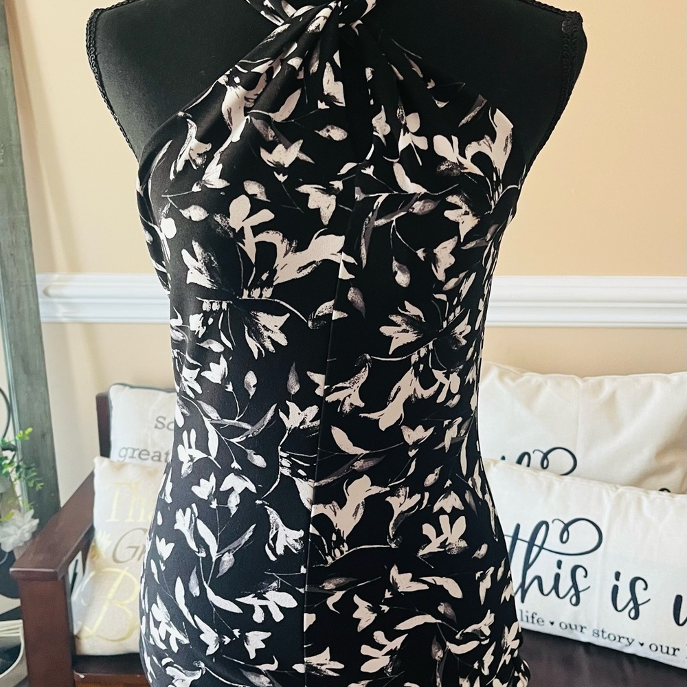 White House Black Market Floral Blouse with Choker Neck